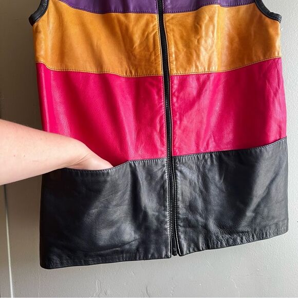 Dita Martin Design Vintage Leather Colorful Stripe Zip Vest Collared Retro - Picture 9 of 10